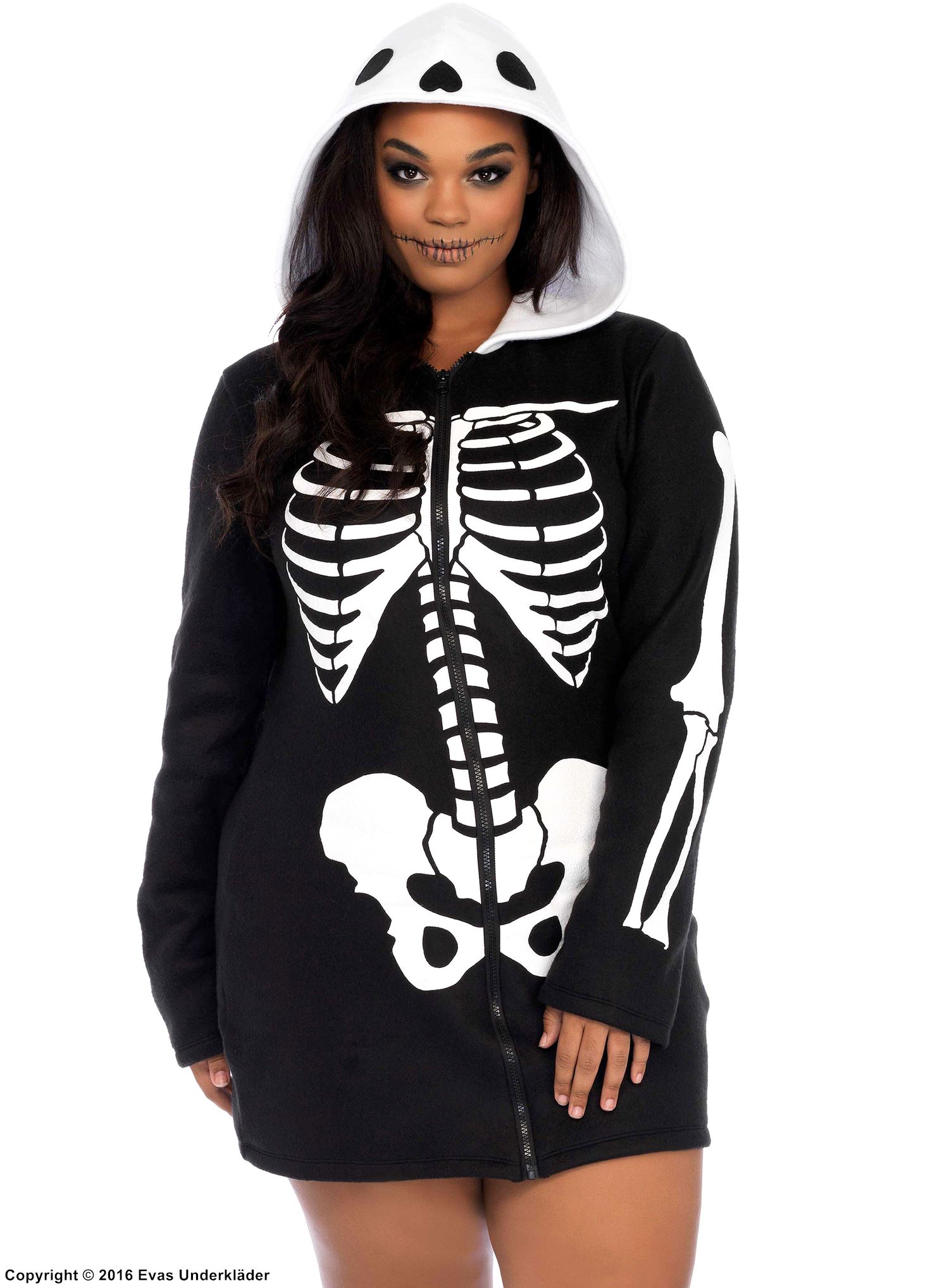 Skeleton, costume dress, front zipper, XL to 4XL